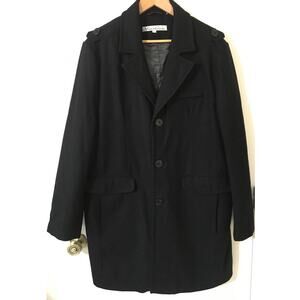 Kenneth Cole, New York Large Black Wool Blend Over Coat With Gray Quilted Lining